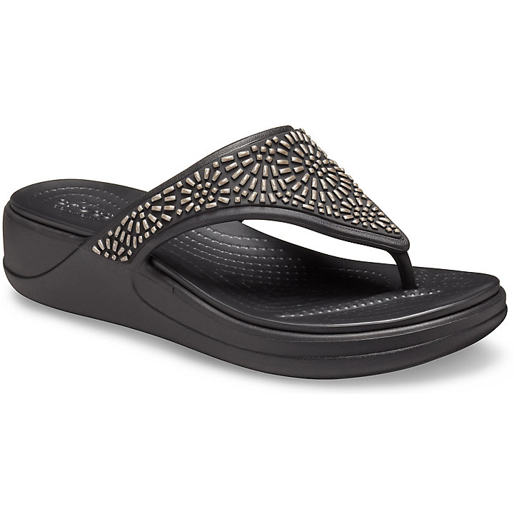 Compensées Crocs Monterey Diamante Wedge Flip Noir Femme | NAL-0424254