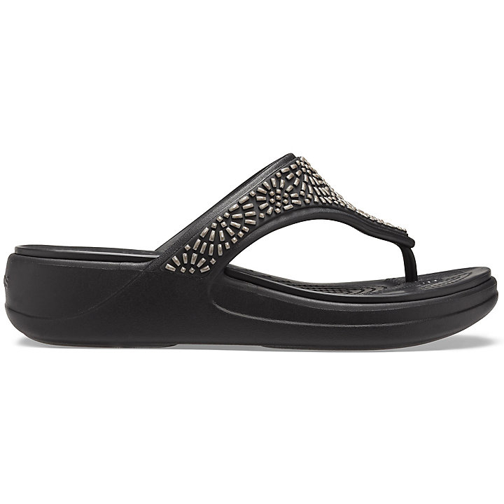 Compensées Crocs Monterey Diamante Wedge Flip Noir Femme | NAL-0424254