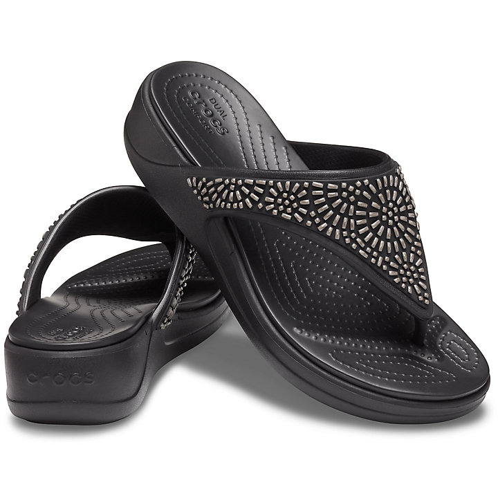 Compensées Crocs Monterey Diamante Wedge Flip Noir Femme | NAL-0424254