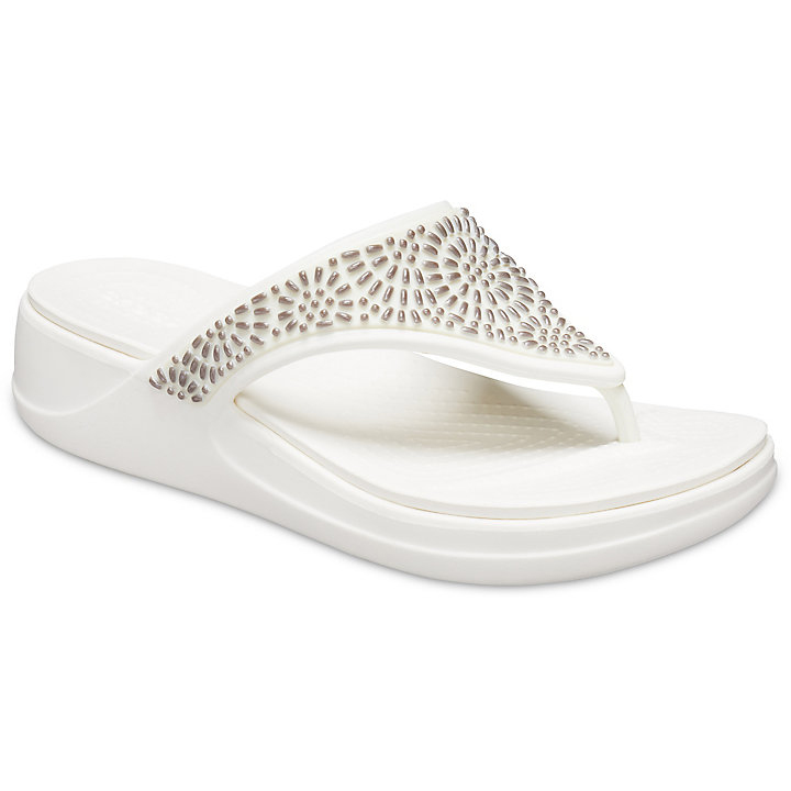 Sandales Crocs Monterey Diamante Wedge Flip Blanche Beige Femme | WXT-9765693