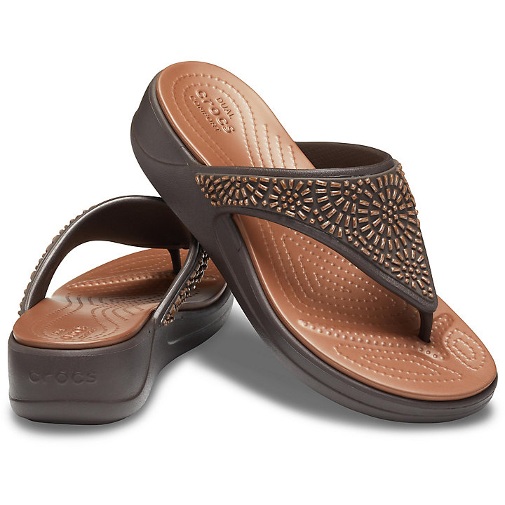 Compensées Crocs Monterey Diamante Wedge Flip Chocolat Cuivre Femme | STT-8690430