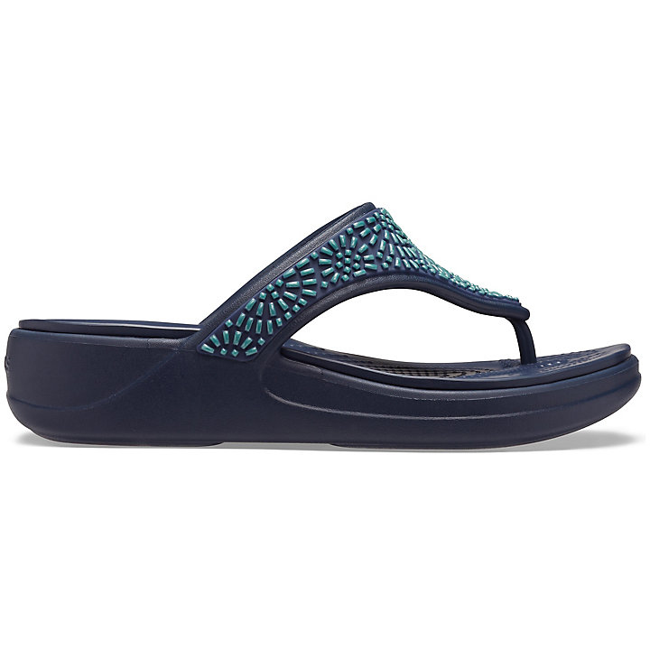 Compensées Crocs Monterey Diamante Wedge Flip Bleu Marine Femme | UCF-8817430