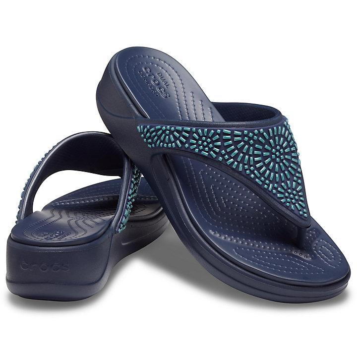 Compensées Crocs Monterey Diamante Wedge Flip Bleu Marine Femme | UCF-8817430