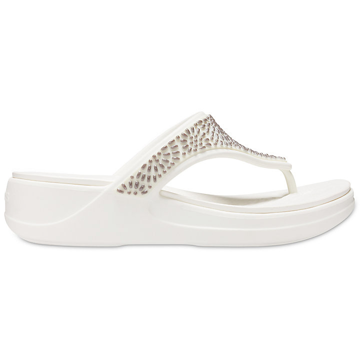 Sandales Crocs Monterey Diamante Wedge Flip Blanche Beige Femme | WXT-9765693