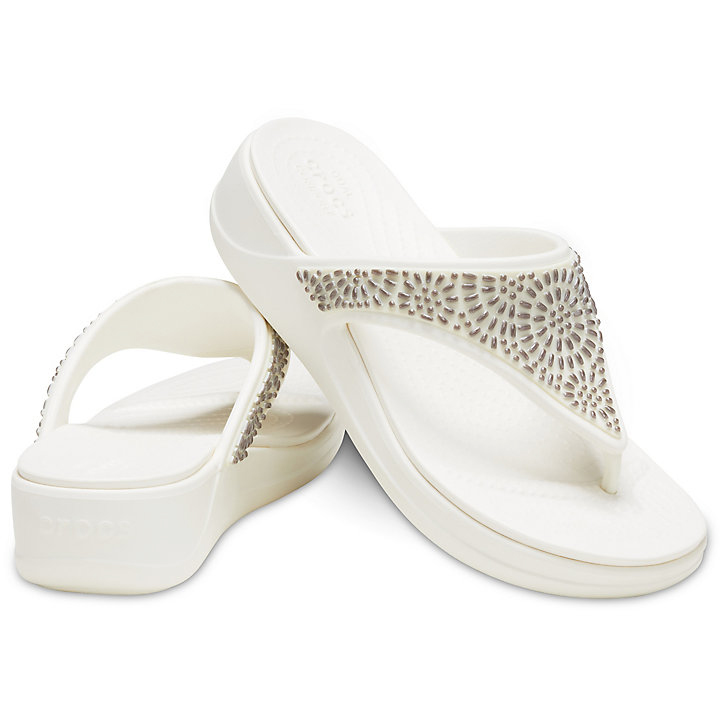 Sandales Crocs Monterey Diamante Wedge Flip Blanche Beige Femme | WXT-9765693