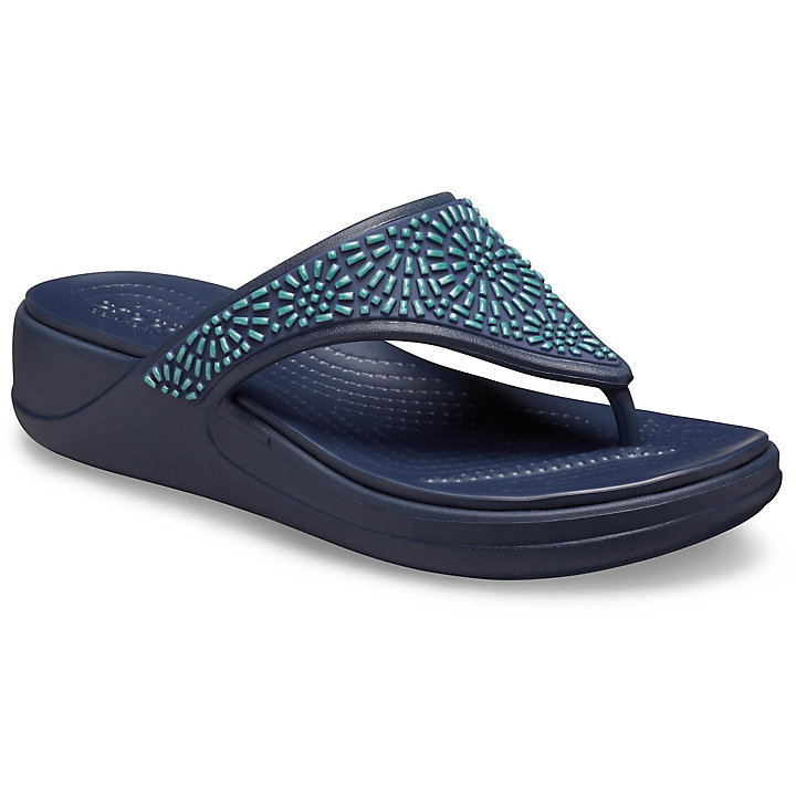 Sandales Crocs Monterey Diamante Wedge Flip Bleu Marine Femme | VRD-5986442