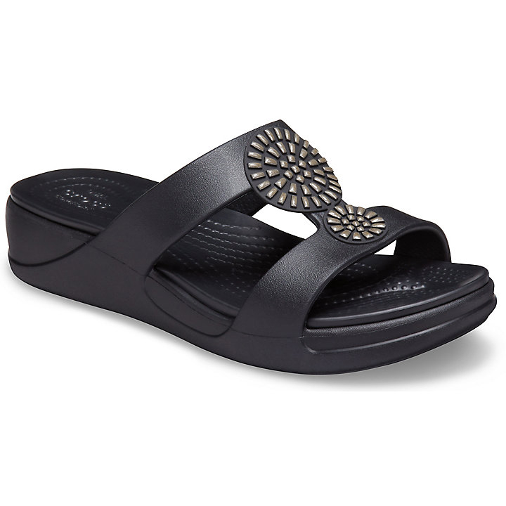 Compensées Crocs Monterey Diamante Slip-On Wedge Noir Femme | WHP-7510447