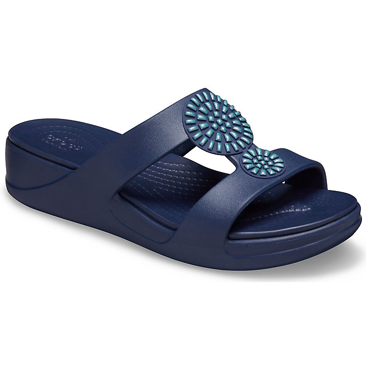 Compensées Crocs Monterey Diamante Slip-On Wedge Bleu Marine Femme | VTA-0366658