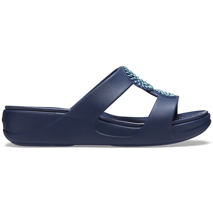 Compensées Crocs Monterey Diamante Slip-On Wedge Bleu Marine Femme | VTA-0366658