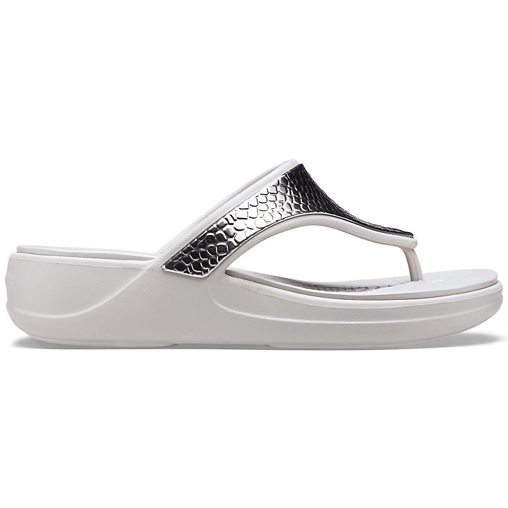 Tong Crocs Monterey Metallic Wedge Flip Argent Platine Femme | EIL-4510132