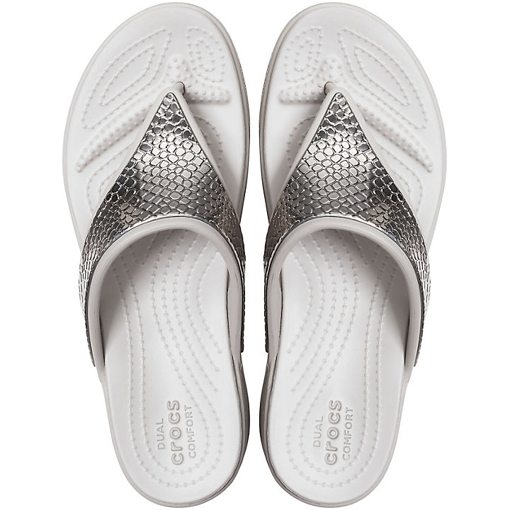 Tong Crocs Monterey Metallic Wedge Flip Argent Platine Femme | EIL-4510132