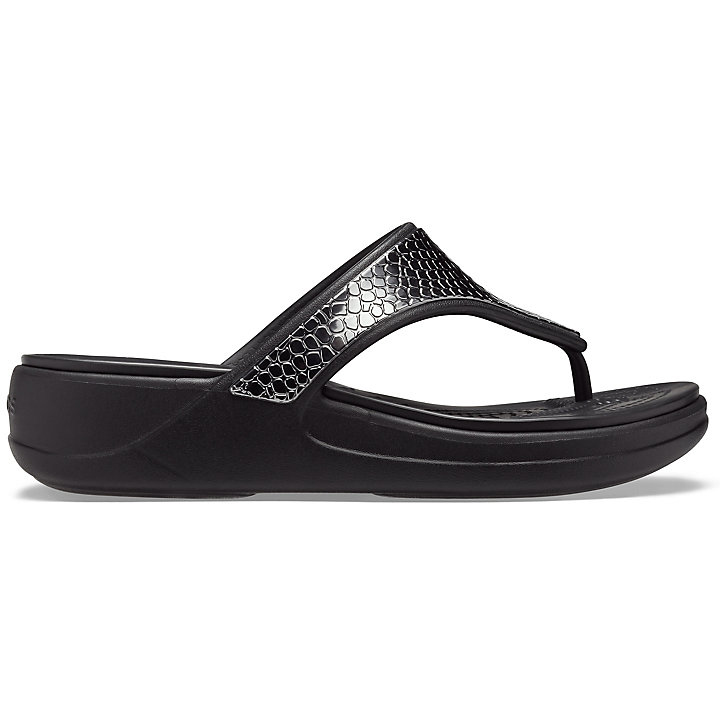 Sandales Crocs Monterey Metallic Wedge Flip Grise Foncé Noir Femme | HQE-7789607