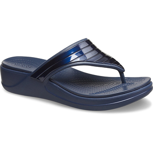 Compensées Crocs Monterey Metallic Stripe Wedge Flip Bleu Marine Femme | HRR-7145975