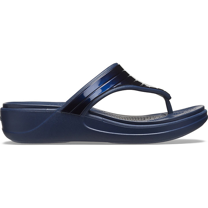 Compensées Crocs Monterey Metallic Stripe Wedge Flip Bleu Marine Femme | HRR-7145975