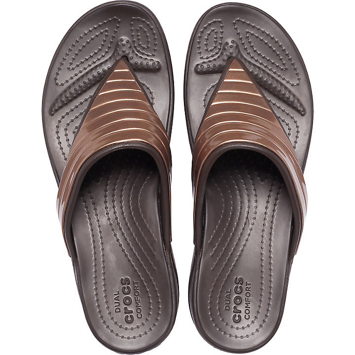 Compensées Crocs Monterey Metallic Stripe Wedge Flip Chocolat Femme | UPF-2290811