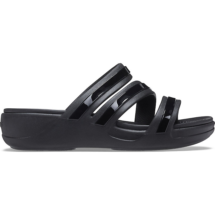 Compensées Crocs Monterey Shiny Stripe Lanières Wedge Noir Femme | DEK-6483893