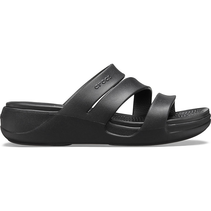 Compensées Crocs Monterey Lanières Wedge Noir Femme | JPQ-4823746