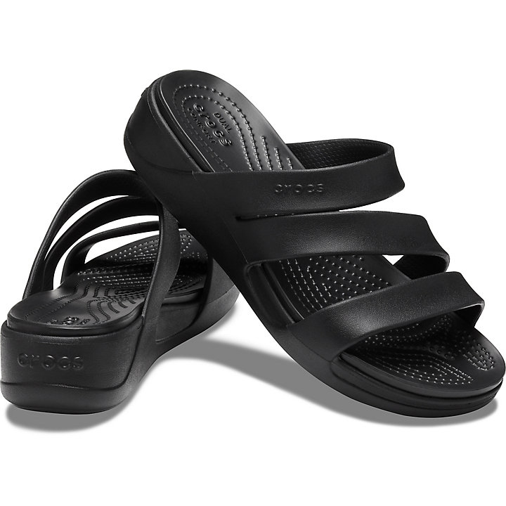 Compensées Crocs Monterey Lanières Wedge Noir Femme | JPQ-4823746