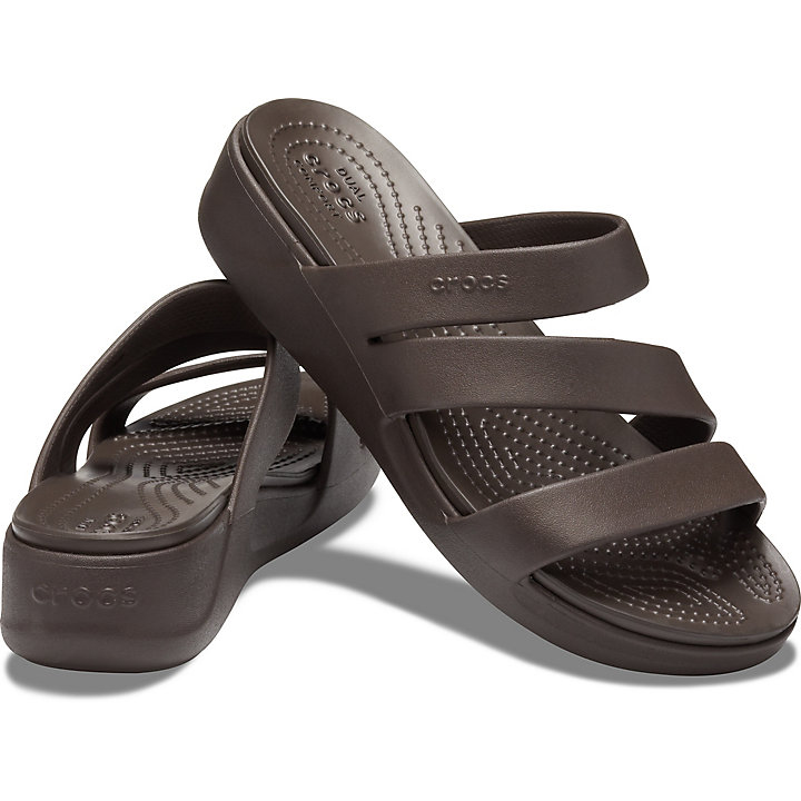 Compensées Crocs Monterey Lanières Wedge Chocolat Femme | YBB-9355547