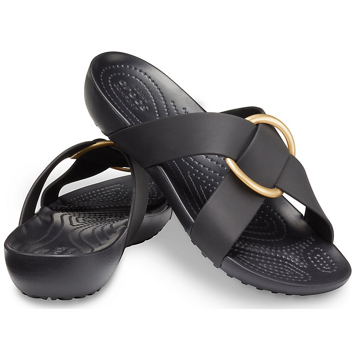 Sandales Crocs Serena Cross-Band Claquette Noir Femme | JJV-6098546