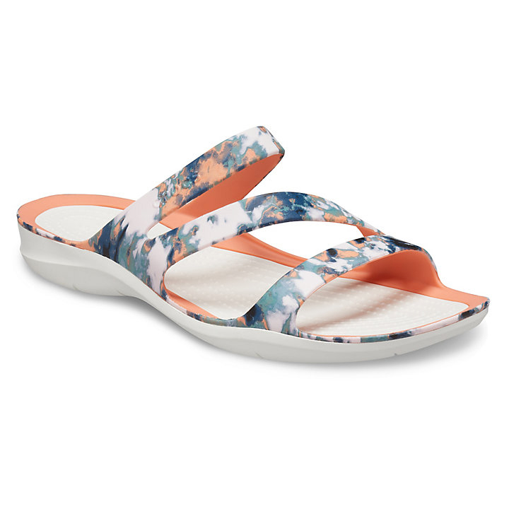 Sandales Crocs Swiftwater Tie-Dye Mania Sandal Orange Blanche Femme | YFC-2222272