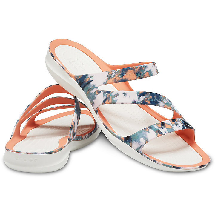 Sandales Crocs Swiftwater Tie-Dye Mania Sandal Orange Blanche Femme | YFC-2222272