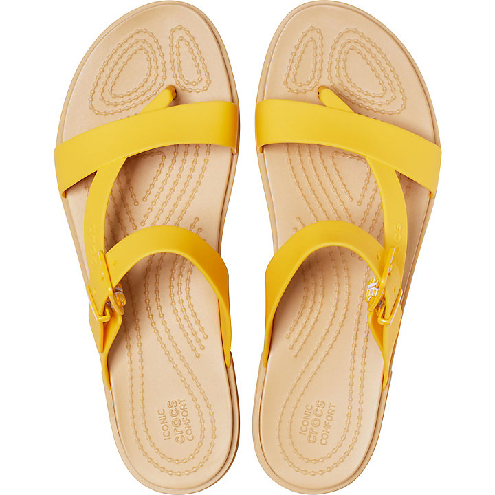 Tong Crocs Tulum Embout Post Sandal - Flip Jaune Marron Femme | UJG-8184570