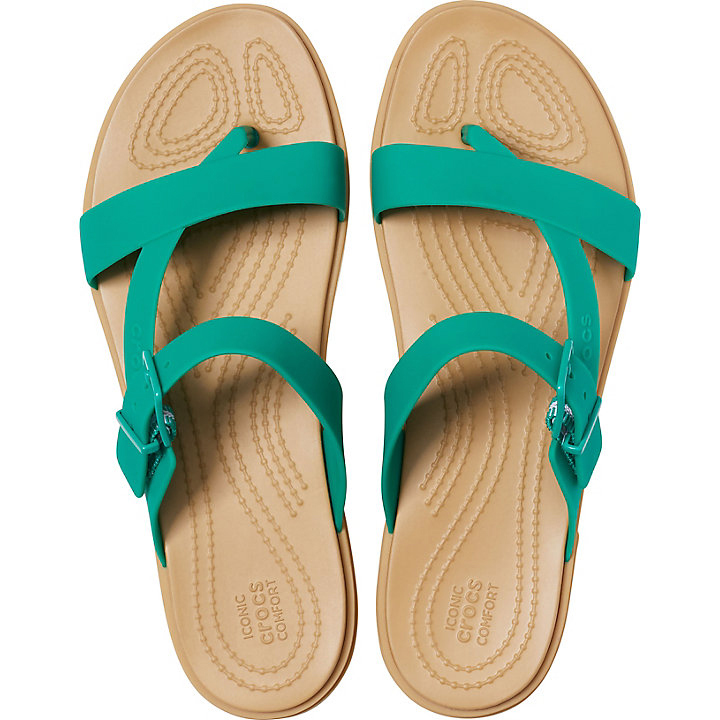 Tong Crocs Tulum Embout Post Sandal - Flip Vert Foncé Marron Femme | KSK-2622696