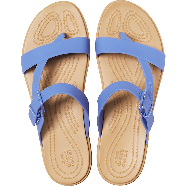 Tong Crocs Tulum Embout Post Sandal - Flip Bleu Marron Femme | KAI-9662323