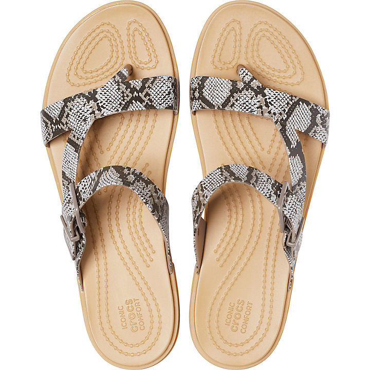 Tong Crocs Tulum Embout Post Sandal - Flip Kaki Beige Femme | IZH-3741404