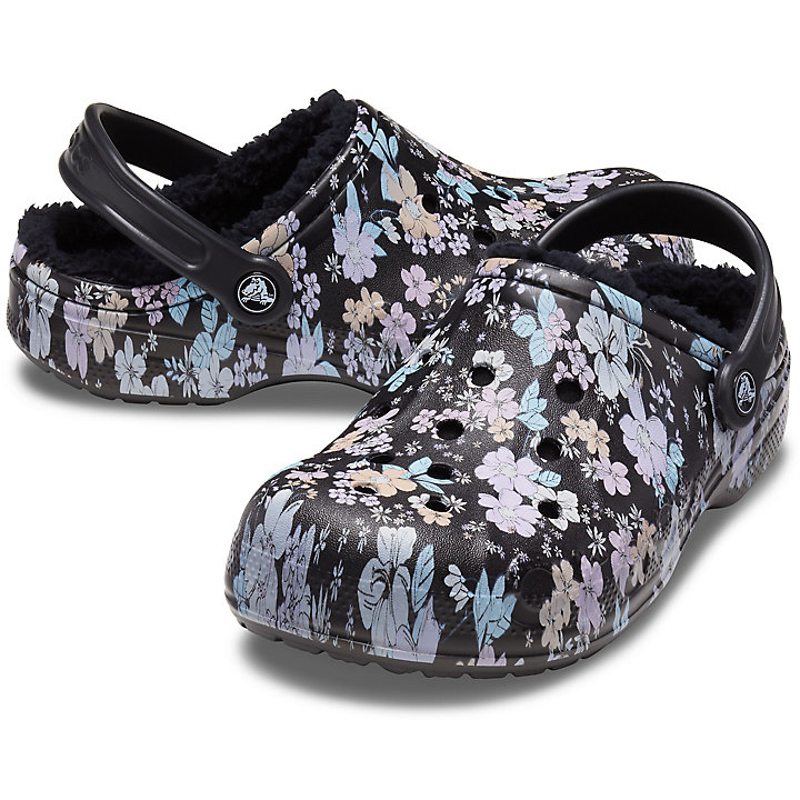 Sabots Crocs Baya Printed Doublée Clog Noir Fleur Homme | NOC-7051560