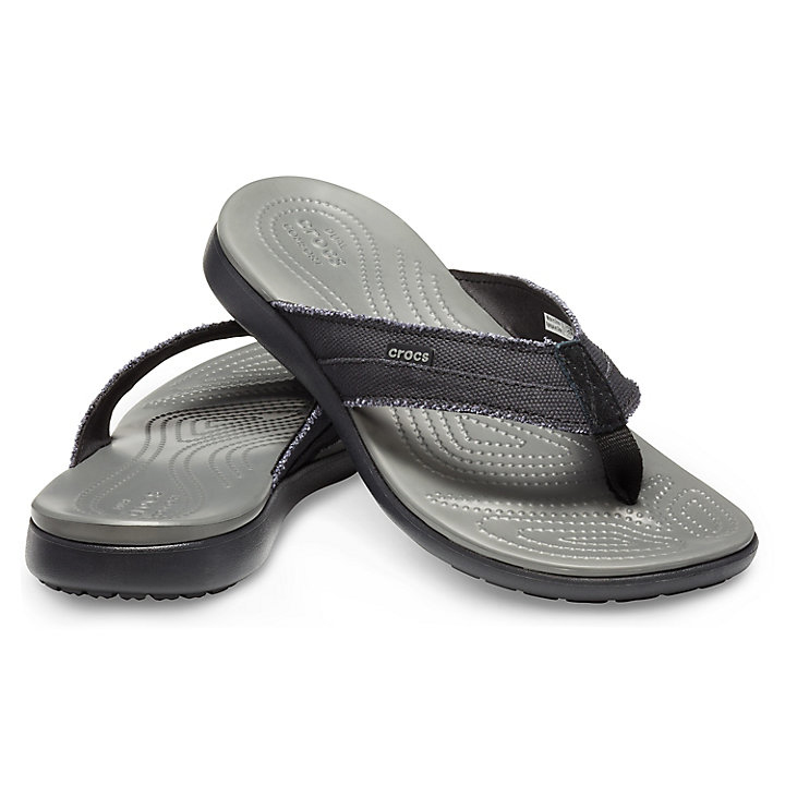 Big And Tall Crocs Santa Cruz Tela Flip Noir Grise Homme | UXH-3511900