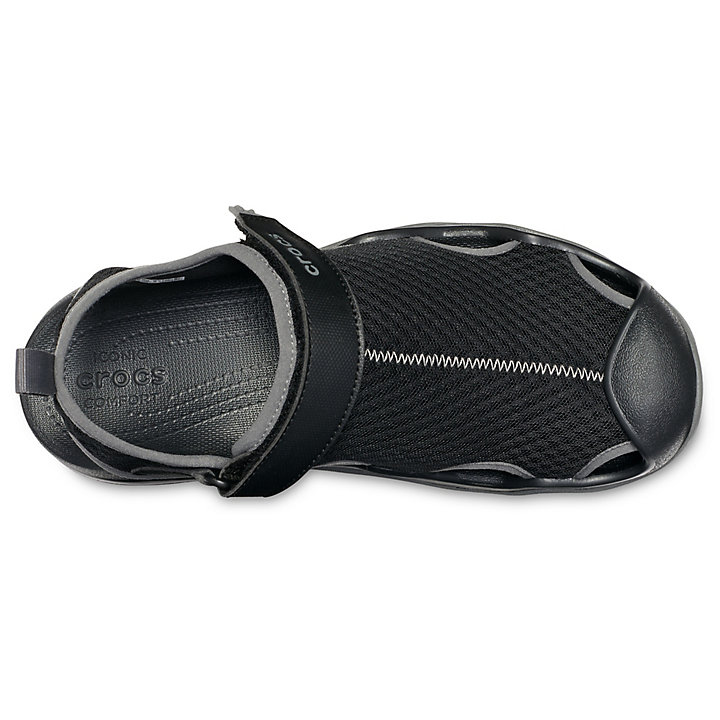 Big And Tall Crocs Swiftwater Mesh Deck Sandal Noir Homme | JUG-7675650