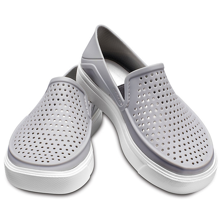 Baskets Crocs CitiLane Roka Slip-On Grise Clair Blanche Enfant | QFK-5980514