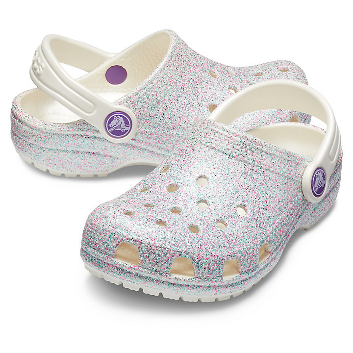 Sabots Crocs Classiche Glitter Clog Blanche Enfant | IQE-6178940