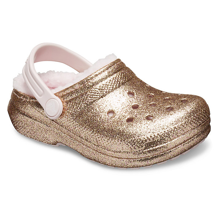 Chaussons Crocs Classiche Glitter Doublée Clog Doré Rose Enfant | BCC-2766347