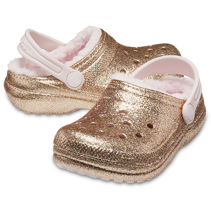 Chaussons Crocs Classiche Glitter Doublée Clog Doré Rose Enfant | BCC-2766347