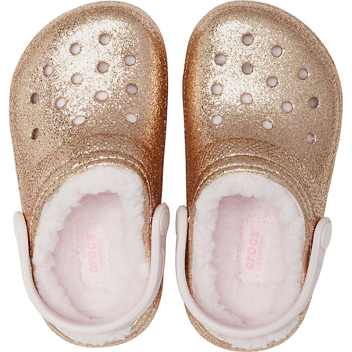 Chaussons Crocs Classiche Glitter Doublée Clog Doré Rose Enfant | BCC-2766347