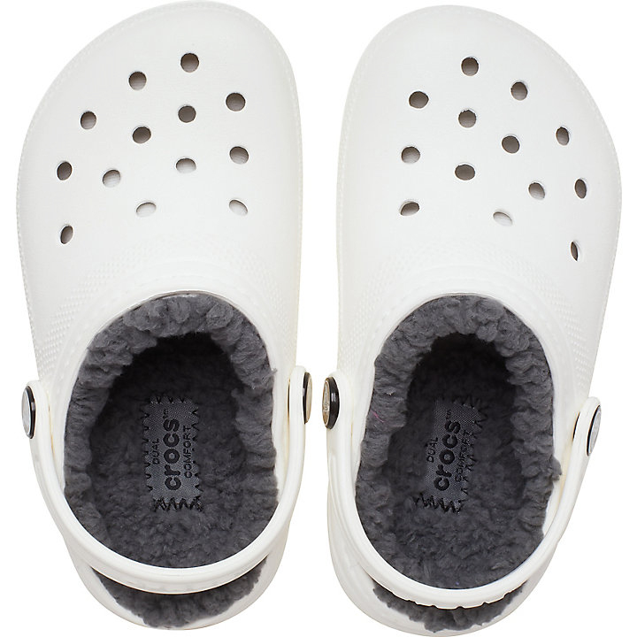 Sabots Crocs Classiche Doublée Clog Blanche Grise Enfant | FUY-3112826