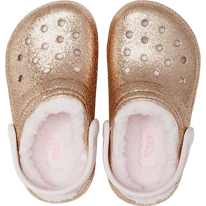 Chaussons Crocs Classiche Glitter Doublée Clog Doré Rose Enfant | RUF-0684744