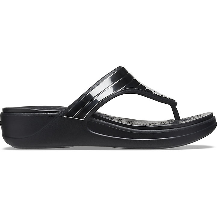 Compensées Crocs Monterey Metallic Stripe Wedge Flip Noir Femme | FKW-0656375