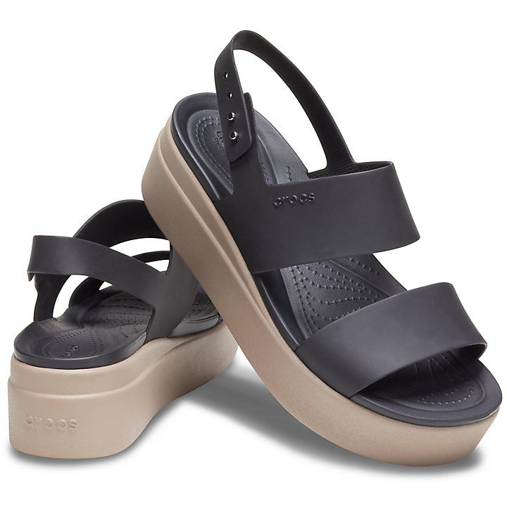 Compensées Crocs Brooklyn Low Wedge Noir Kaki Femme | EKQ-1887203