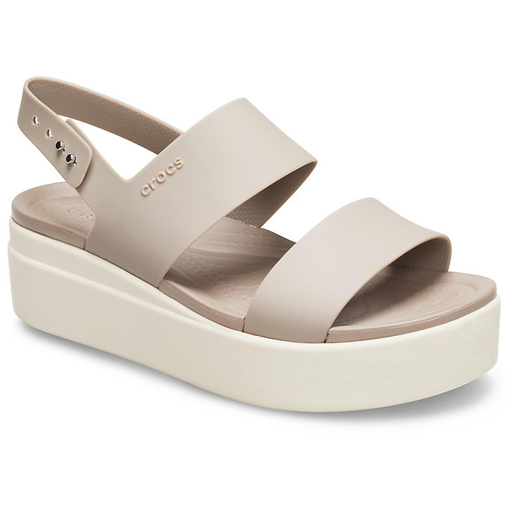 Compensées Crocs Brooklyn Low Wedge Kaki Beige Femme | CWM-1305811