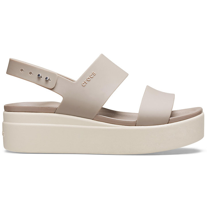 Compensées Crocs Brooklyn Low Wedge Kaki Beige Femme | CWM-1305811