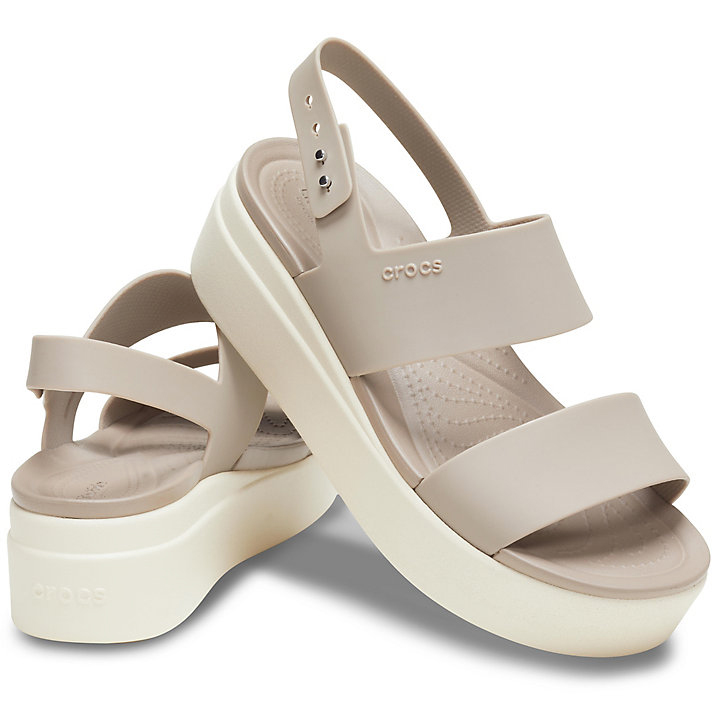 Compensées Crocs Brooklyn Low Wedge Kaki Beige Femme | CWM-1305811