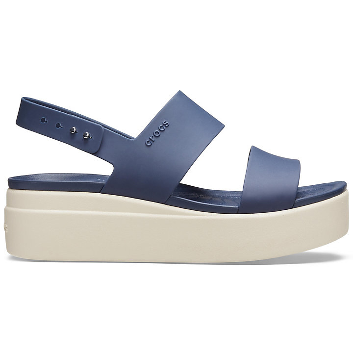 Compensées Crocs Brooklyn Low Wedge Bleu Marine Beige Femme | HFW-5577783