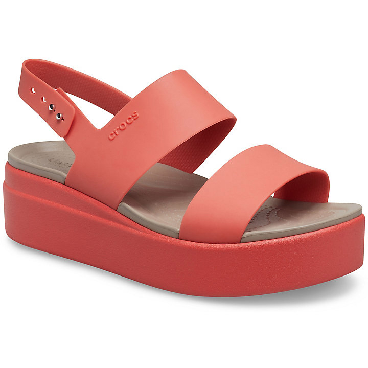 Compensées Crocs Brooklyn Low Wedge Corail Kaki Femme | RAP-0923809