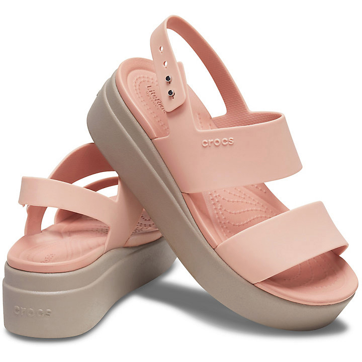 Compensées Crocs Brooklyn Low Wedge Corail Kaki Femme | JZV-8165634