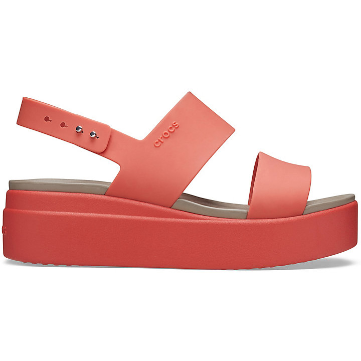 Compensées Crocs Brooklyn Low Wedge Corail Kaki Femme | RAP-0923809