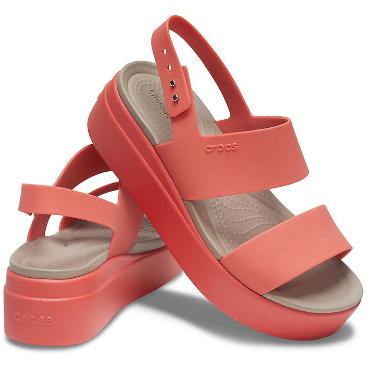 Compensées Crocs Brooklyn Low Wedge Corail Kaki Femme | RAP-0923809